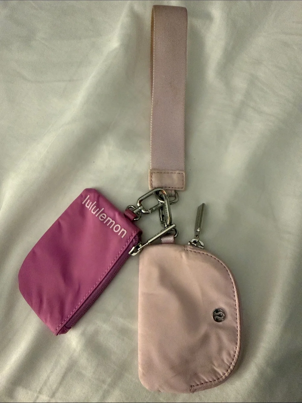 lululemon Two-Tone Pink Wristlet Keychain with Dual Pouches